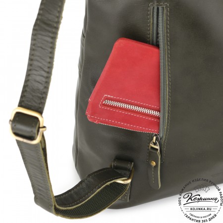  Женский кожаный рюкзак "Артемида" (хаки гладкая кожа)